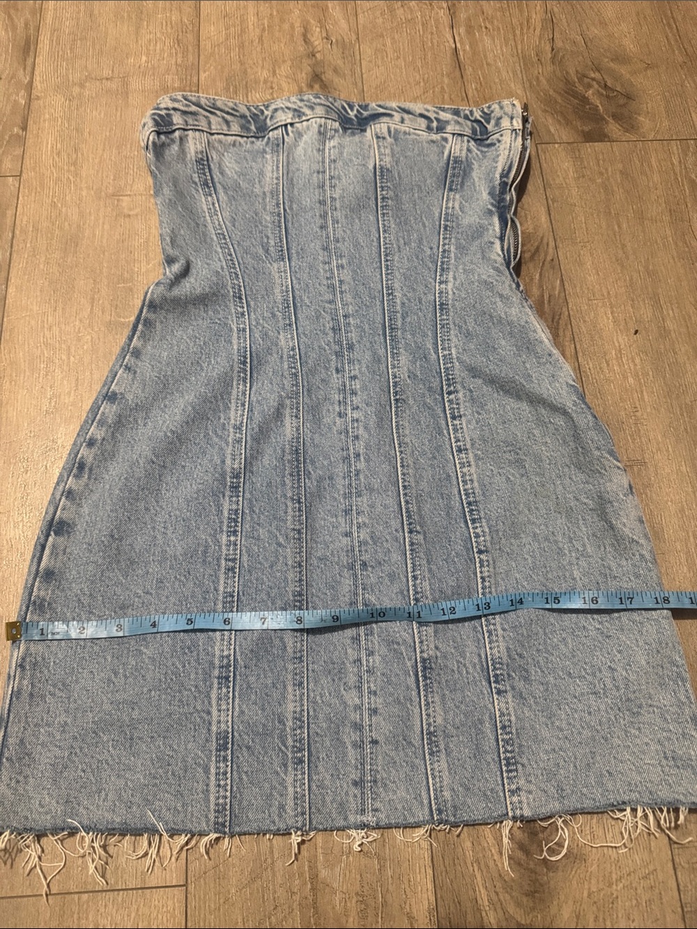 Zara Light Blue Denim Strapless Bandeau Mini Dress - Picture 6 of 6
